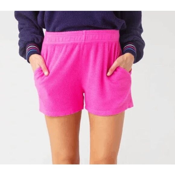 NEW! Sundry Faux Sherpa Shorts Hot Pink Pockets Elastic Waist Soft Size Small - Picture 1 of 10